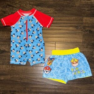 Mickey Colorblock Swim Romper 0-3M / Paw Patrol Swim Trunks 3-6M